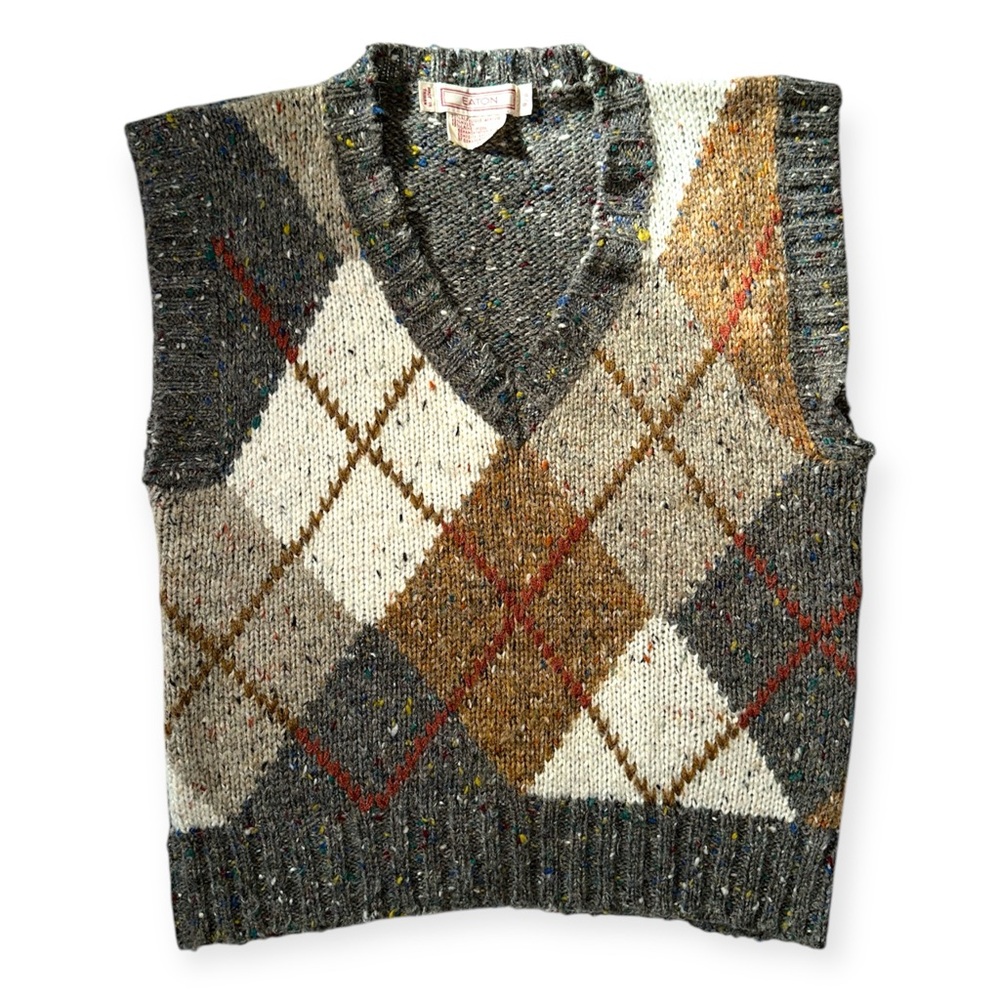 Vintage EATONS Wool Knit Argyle Sweater Vest